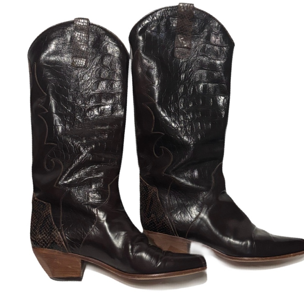 Charles David Brown Leather Western Cowboy Boots Size 9.5 Women’s - Picture 10 of 13